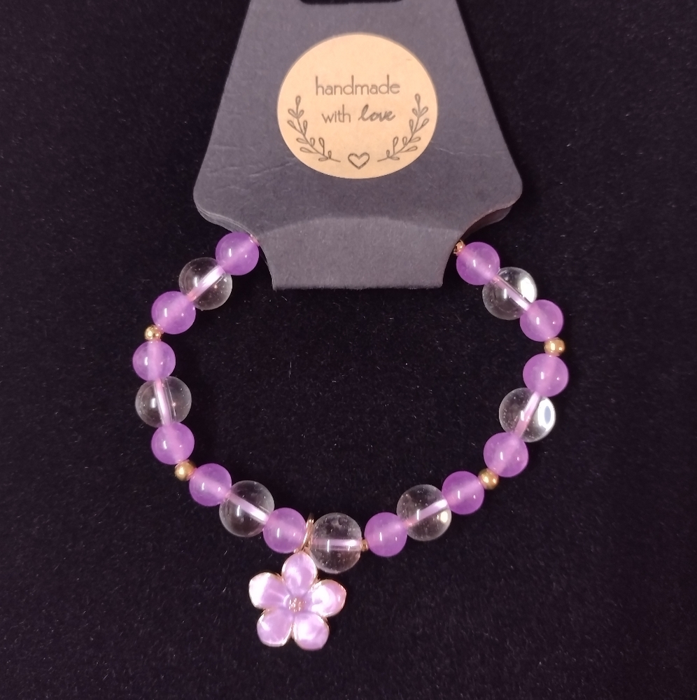 Kunzite,and quartz enamel flower bracelet